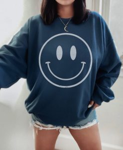 Distressed Smiley Face Crewneck Sweatshirt