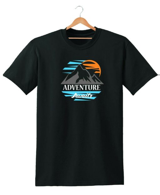 ADVENTURE AWAITS PRINT WITH GRAPHIC DESIGN T SHIRT