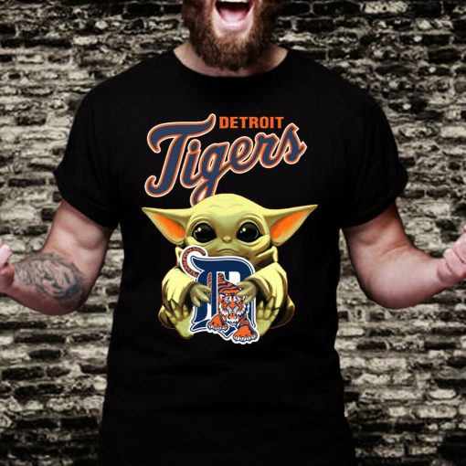 Baby Yoda Love And Hug Detroit Tigers Logo Cute Funny T-shirt