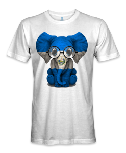 El Salvador country flag on an elephant with glasses on t-shirt