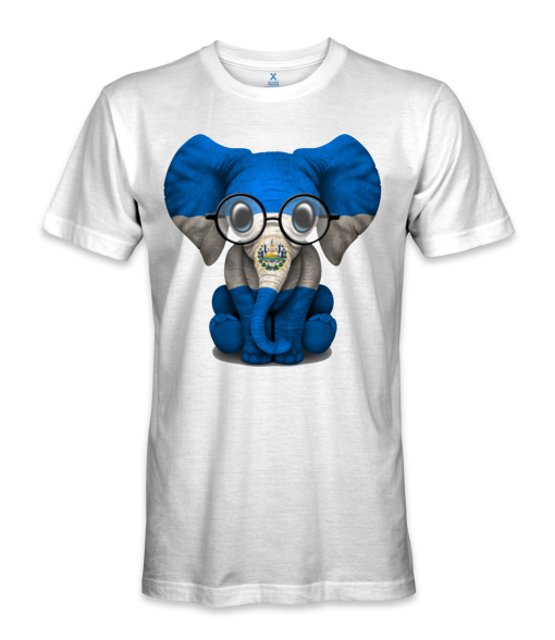 El Salvador country flag on an elephant with glasses on t-shirt