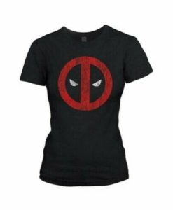 Deadpool Cracked Mask Logo Fitted Black T-Shirt