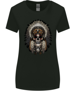 Native American Indian Skull Headdress Womens T-Shirt