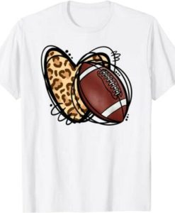 Leopard Football Love Heart Football Lover Football Season T-Shirt