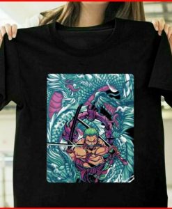 zoro And Dragon Blue one piece Anime Funny T Shirt