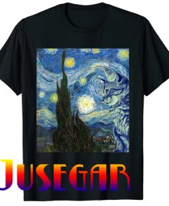 Van Gogh Starry Night Cat Art Cats Lover Cat Mom T-Shirt